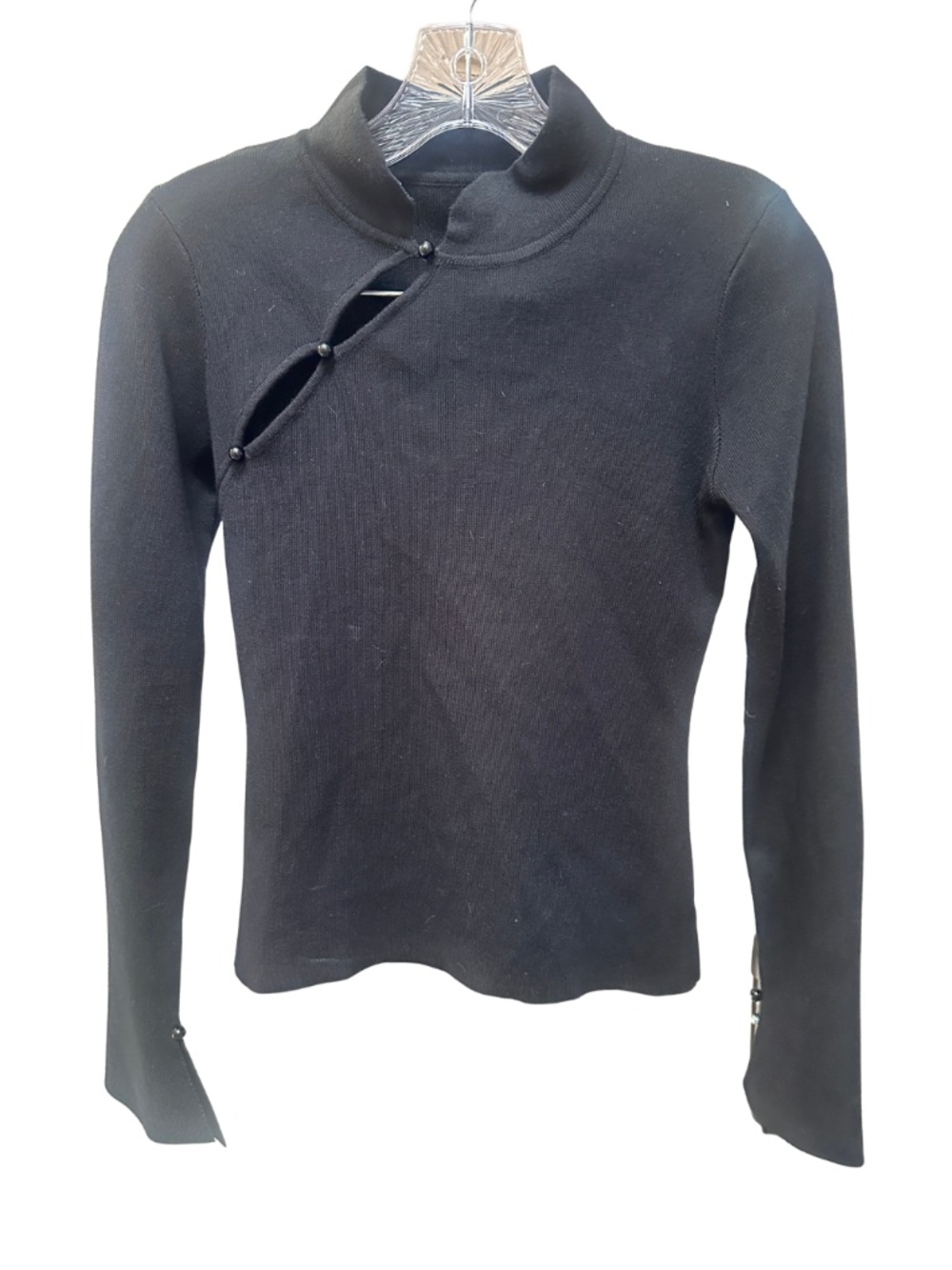Commense Black Mock Neck Cut Out Long Sleeve Top - Misses Small